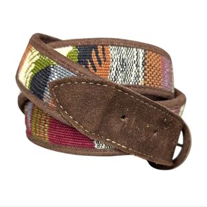 Soft Brown Suede Belt With Handwoven Multicolored Southwest Print Size 42